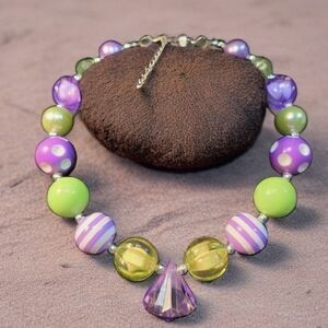 Purple and Green Beaded Necklace
